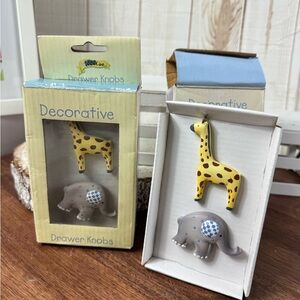 Animal Drawer Knobs - Yellow Giraffe and Gray Elephant 2 sets.